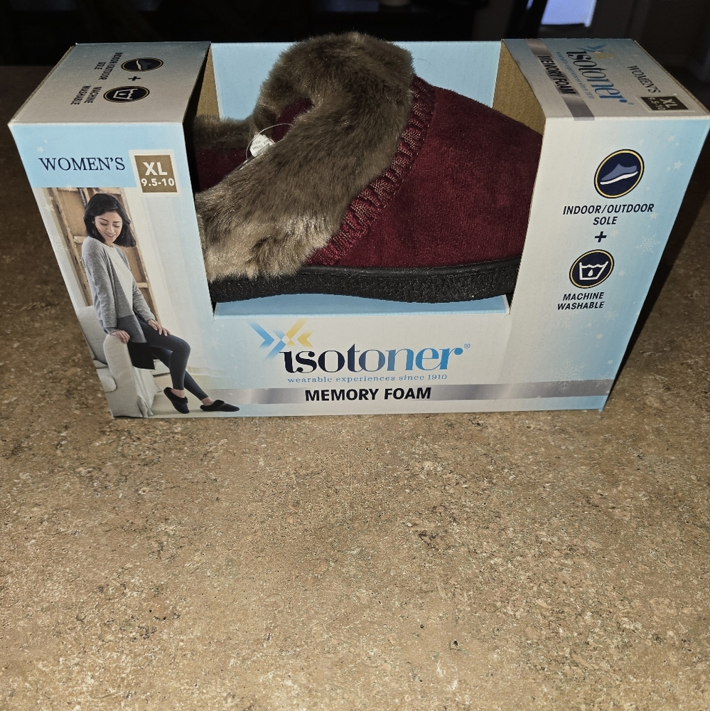 Isotoner Red and Brown Slippers for Cozy Comfort